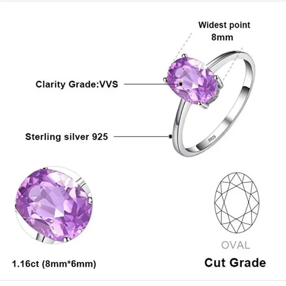 💜 1.16ct Amethyst Ring - 925 Sterling Silver - Picture 5 of 6